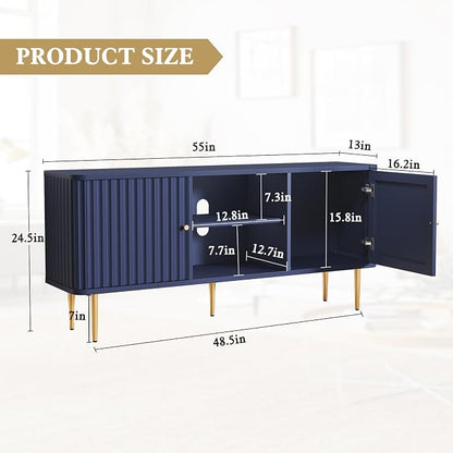 ARTPOWER 55” Fluted TV Stand, Mid Century Modern Blue TV Stand - Image 2
