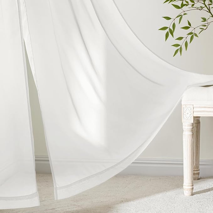 MIULEE Beige White Sheer Curtains 72 Inches Long 4 Panels 42 x 72 Inches | - Image 6