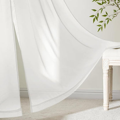 MIULEE Beige White Sheer Curtains 63 Inches Long 4 Panels 42 x 63 Inches | - Image 6