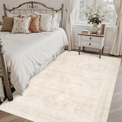 3x5 Area Rugs Living Room: Bedroom Neutral Washable Carpet Beige | Large - Image 2
