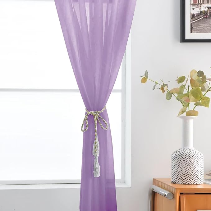 SpaceDresser Lavender Sheer Curtains 4 Panels Rod Pocket Semi-Sheer Curtain 72 - Image 6