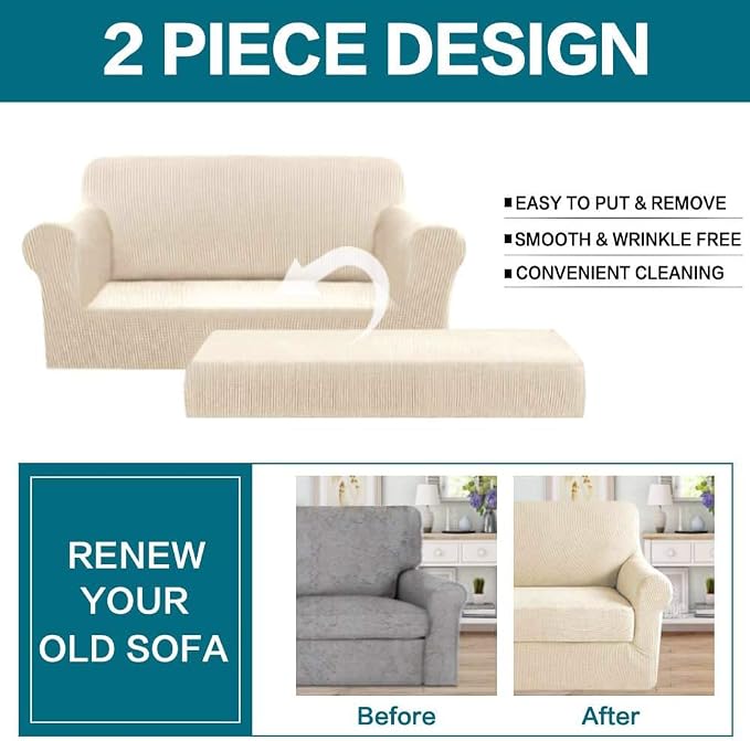 Turquoize Stretch Sofa Slipcover 2 Pieces Sofa Cover Couch Cover - Image 3