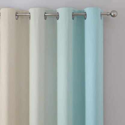 Aqua and Beige Ombre Blackout Bedroom Curtains 102 Inches | Thermal Insulated - Image 4