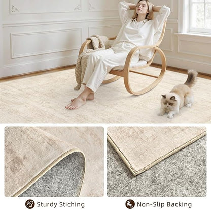 3x5 Area Rugs Living Room: Bedroom Washable Carpet Retro Beige | Large Vintage - Image 4