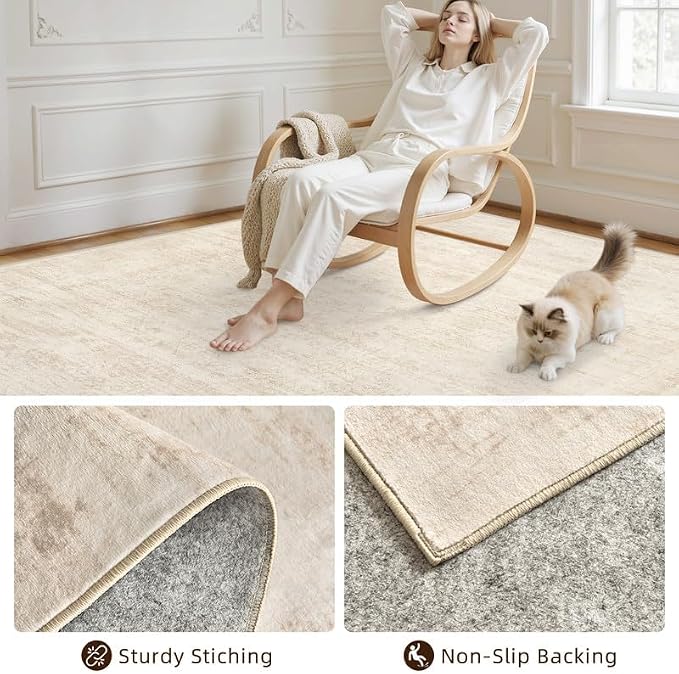 Washable Area Rugs 2x3: Living Room Bedroom Carpet Retro Beige | Vintage Boho - Image 7