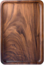 Bamber Wood Serving Tray Wooden Decorative Coffee Tea Platter Black Walnut 13.4 x 9 Inches