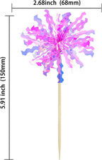 Gyufise 20Pcs Foil Firework Cupcake Toppers Happy Birthday Cake Toppers Sparkle Tinsel Flower Drink Stirrers Cocktail Food Fruit Toothpicks for Valentine's Day Party Supplies Rose Red