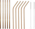 10 Pcs Stainless Steel Straws, Reusable Drinking Straws, 5 Straight + 5 Bent Metal Straws Set With 2 Pcs Cleaning Brushes (Rose Gold, 8.5 Inch)