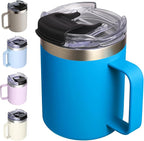 ALOUFEA 12oz Insulated Coffee Mug Cup with Handle, Stainless Steel Travel Coffee Mug with Flip Lid, Double Wall Vacuum Coffee Tumbler,Sky Blue