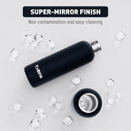 Slim Insulated Water Bottles for Travel 18oz with Clip, Double Wall Vacuum Stainless Steel Water Bottle Keeps Drinks Cold 24 Hrs/Hot 12 Hrs, 100% Leakproof, BPA Free(Black)