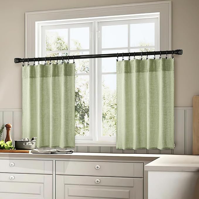 MIULEE Sage Green Kitchen Curtain 24 Inches Length 2 Panels Farmhouse | Soft - Image 3