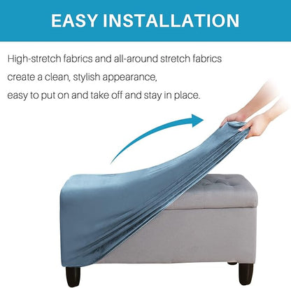 Ottoman Cover, Stretch Rectangle Velvet Ottoman Slipcovers of Foot Stool - Image 4