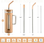 Kodrine Glass Tumbler with Lid and Straw, 20 oz Glass Coffee Tumbler with Handle, Smoothie Cup with Bamboo Lid, Time Marker, Silicone Sleeve, Reusable Iced Coffee Cup BPA Free - Amber Purple