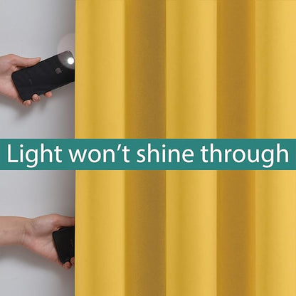 Yakamok Mustard Yellow Blackout Curtains Panels 63 Inches Long, 2 Thick Layers - Image 3