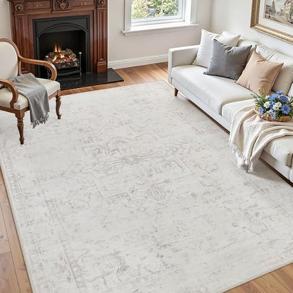 6x9 Area Rugs Living Room: Bedroom Washable Carpet Neutral Cream | Large - Image 3