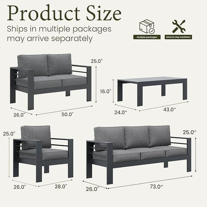 LayinSun Outdoor Aluminum Furniture Set, 5 Pieces Patio Sectional Conversation - Image 7
