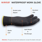 KAYGO Waterproof Work Gloves for Men and Women, Rubber Coated Non-slip Working Gloves for Garden, Outdoor Construction,3 pairs,Black,S