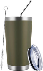 MEWAY 20oz Tumbler Cup Double Wall Vacuum Insulated Travel Mug Bulk, Stainless Steel Tumblers with Lid and Straw, Durable Powder Coated Coffee Cups for Cold & Hot Drinks (Army Green, 1)