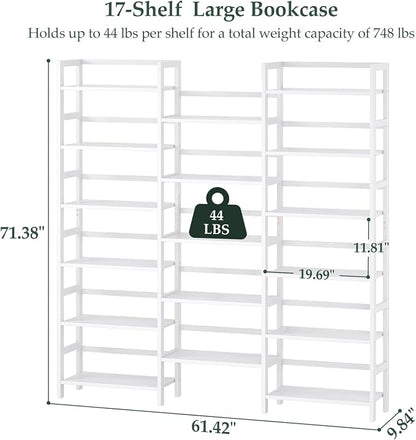 Homykic Bamboo Bookshelf, 71” Tall Triple Wide Bookcase - Image 3