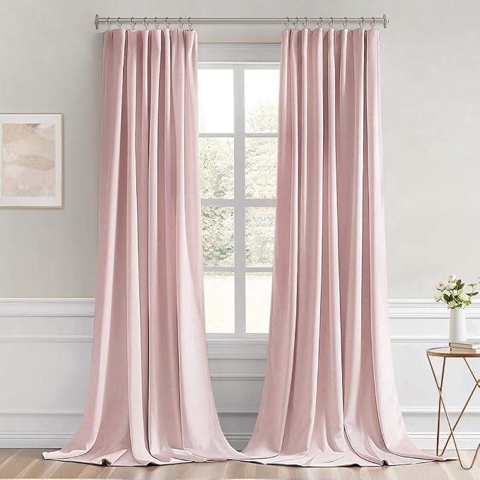 MIULEE Light Pink Back Tab Blackout Curtains 52x96 Inch Long 2 Panels Set | Rod - Image 9