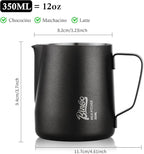 Milk Frothing Pitcher - 350ml/12oz Milk Frother Cup Espresso Steaming Pitcher for Barista, Bincoo SUS304 Stainless Steel Espresso Steaming Pitchers for Latte Art/Cappuccino/Coffee (Black-350ml)