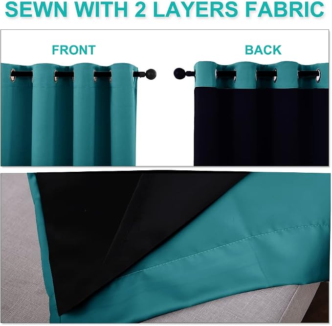 NICETOWN Peacock Teal 100% Blackout Curtains 45 inches Long, 2 Thick Layers - Image 5