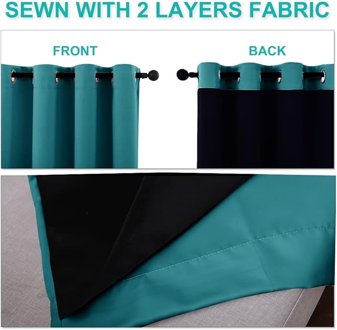 NICETOWN Peacock Teal Blackout Curtains 90 inches Long, Full Light Blocking - Image 5