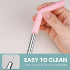 Tomorotec 6-Pack Stainless Steel Reusable Straw with Silicone Tip 3 Sizes, Metal Drinking Straws Fit for Stanley Quencher Tumblers 40oz, 30oz, 20oz, 14oz, Cleaning Brushes Included (Morandi)