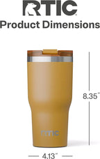 RTIC 30oz Essential Tumbler with Lid, Insulated, Stainless Steel, Metal, Double Wall Vacuum-Insulation, Ceramic Lined, Travel Cup for Iced Coffee, Tea, Hot and Cold Drink, Harvest