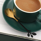 AnSaw 8-Pack Elegant Black & Gold Leaf 4.7" Espresso Spoons - Stainless Steel, Perfect for Coffee, Demitasse, Dessert & Tea, Mini Size for Small Servings