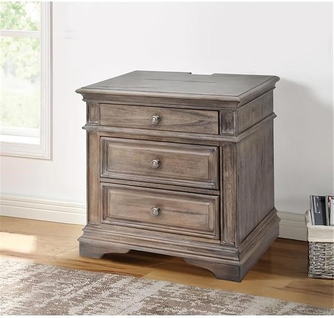 Pemberly Row King Panel Bed, Driftwood Gray Wood Frame, Upholstered Button - Image 5