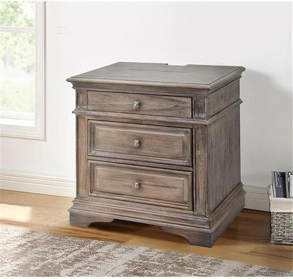 Pemberly Row King Panel Bed, Driftwood Gray Wood Frame, Upholstered Button - Image 5