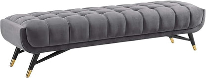 Modway Adept Mid-Century Modern Velvet Upholstered Tufted Accent Bench in Gray - Image 4