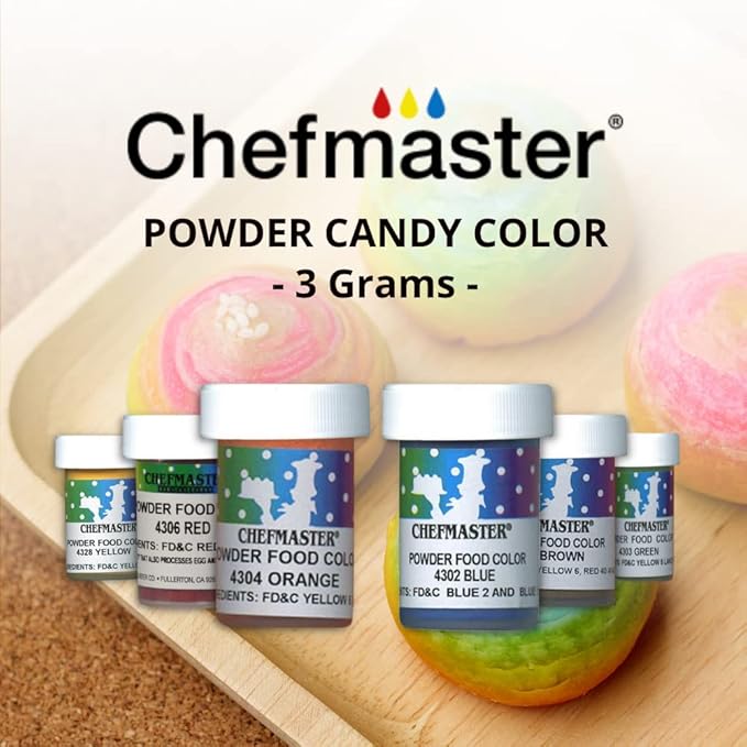 Chefmaster Blue Dry Powder Candy Color | Vibrant Shades | Chocolate, Macarons, Fondant | Decorating | Professional-Grade Dye | Easy-to-Use | Manufactured in USA | 3 grams