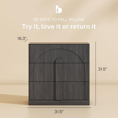 BELLEZE Sideboard Cabinet with 3 Drawers, Large Fluted Sideboard with Storage - Image 2