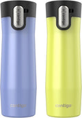 Contigo® AUTOSEAL® West Loop Vacuum-Insulated Stainless Steel Travel Mug with Easy-Clean Lid, 20 oz, 2-Pack, Aster Frosted Pearl; Limelight Frosted Pearl