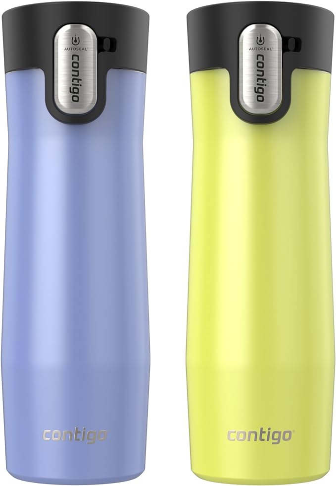 Contigo® AUTOSEAL® West Loop Vacuum-Insulated Stainless Steel Travel Mug with Easy-Clean Lid, 20 oz, 2-Pack, Aster Frosted Pearl; Limelight Frosted Pearl