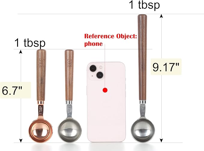 KKC HOME ACCENTS Wooden Handle Coffee Scoops - 1 Tablespoon, Coffee Bean & Tea Measuring Spoon, 2 Pcs, 6.7" Length