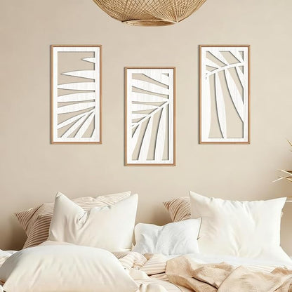 IARTTOP Tropical Palm Tree Leaf Wood Wall Art White Framed 8x16 Inch Set of 3 - Image 4