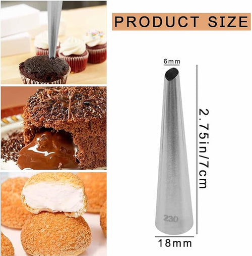 10 PCS Cream Icing Piping Nozzle Tip Stainless Steel Long Cream Puff Piping Tips Straight Pipe Multipurpose Pastry Piping Cake Decorating Tools for Small Pastries Puffs Cupcakes Filling Donuts