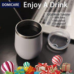 DOMICARE Stainless Steel Wine Tumbler Bulk with Lid, Personalized White Insulated Tumblers Set, 12oz Travel Coffee Cups Pack of 4