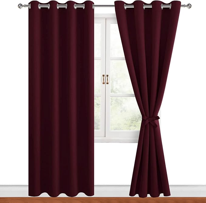 Blackout Curtains for Bedroom 52 x 96 Inches Long Burgundy 2 Panels | Thermal by Hiasan