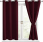 Short Blackout Curtains for Bedroom, Burgundy 42 x 45 Inch 2 Panels | Thermal by Hiasan