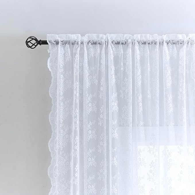 YJ YANJUN Vintage Lace Curtains 63 Inches Long Brilliant White 2 Panels | - Image 4