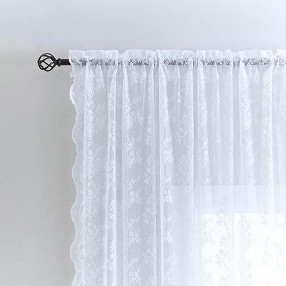 YJ YANJUN Vintage Lace Curtains 63 Inches Long Brilliant White 2 Panels | - Image 4