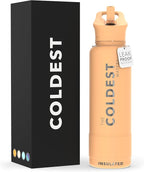 Coldest Insulated Water Bottle with Straw Lid - Stainless Steel Metal Insulated Bottle for Men & Women (Sahara Peach, 40 oz)