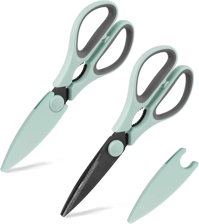 Country Kitchen Kitchen Scissors, Stainless Steel Kitchen Shears, Cooking Scissors for Cutting Meat, Chicken, Herbs and Produce with Blade Cover and Soft Grip Handles, Mint