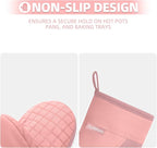 Mini Oven Mitts, Kitchen Oven Gloves Kitchen Mittens 500 Degrees Heat Resistant Baking Gloves, Non-Slip Silicone Surface with Hanging Loops Hot Gloves for Cooking, Baking, BBQ 1 Pair-Pink