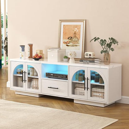 70" LED TV Stand with Storage for 75/80" TVs, Faux Marble Entertainment Center - Image 7