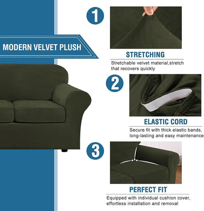 H.VERSAILTEX Modern Velvet Plush 4 Piece High Stretch Sofa Slipcover Sofa Cover - Image 3